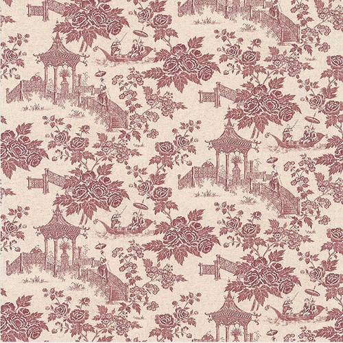 Cranberry red chinoiserie - red,