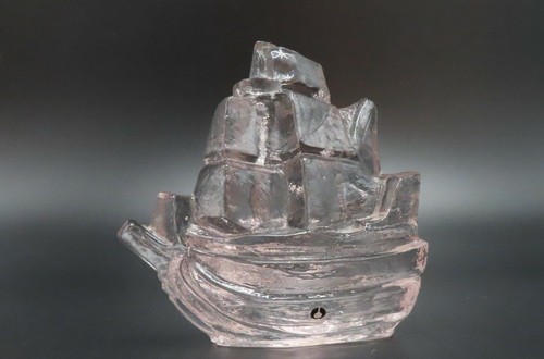 Art glass ship paperweight - art,
