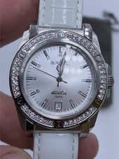Woman Breil Watch Manta Silver White Dial TW0797 Stones Leather Strap Ex Display