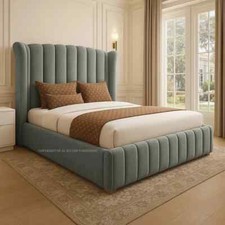 Ottoman Double Bed Winged Plush Velvet Divan Gas Lift Storage King Size Frame