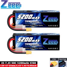 2x Zeee 2S LiPo Battery 7.4V 5200mAh 80C XT60 Hardcase for RC Car Truck Boat UAV