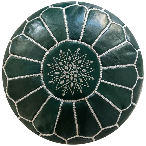Moroccan leather pouf green - pouf,