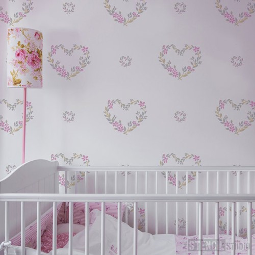 Flower hearts wall stencil - flower,