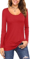 Florboom Women's Cotton Tunic Tops T-Shirt, Solid Color, Slim Fit, LongSleeve,