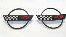 2PC 1984-1996 C4 Corvette Black Front Nose Hood Rear Gas Lid Cross Flags Emblem