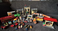 Big Lego City Bundle Set + Minifigure Bank Hotel Pizza Tram tour Bus Lot 