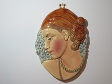 BESWICK LARGE HYACINTH LADY ART DECO HAND PAINTED POTTERY PLAQUE/MASK - C.1930'S