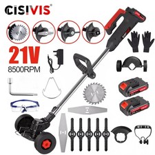 21V 2-Battery Cordless Strimmer - Wheeled Grass Trimmer Garden Edger Tool Set UK