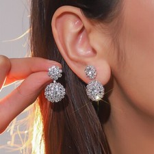 Silver Diamond Drop Dangle Earrings Bridal Crystal Party Pierced | OUTLET