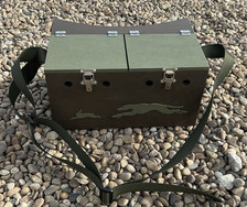 DOUBLE BOW BACK PAINTED FERRET CARRY BOX 2 COMPARTMENTS CONTRAST LID & LOGO