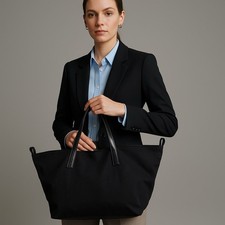 ZARA Black Faux Leather Tote Bag Large Shoulder  Carryall Shopper Travel  $69