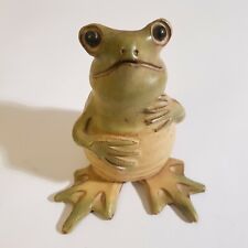 Japan art pottery frog figure dark clay glazed hand painted big feet vintage 