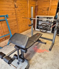 Weider 490DC Weight Bench, Squat Rack & Curling Station + Olympic Bar & MORE!