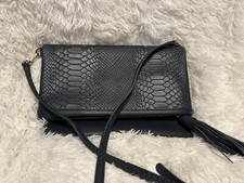 GIGI New York Snake Embossed Foldover Crossbody Bag Deep Navy Blue. New W/O Tags