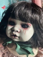 ooak creepy horror doll Bloody Mouth 16” Sitting Only Blue Tone Skin Black Eyes