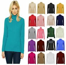 LADIES HIGH ROLL POLO NECK WOMENS KNITTED RIBBED JUMPER SWEATER TOP 