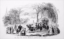 HEARSE driven by SIX BLACK CAPARISONED HORSES - Engraving from 19th c.