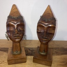 A Pair of Handcrafted Wooden Busts With Brass Detail, African Maybe Kenya/ DRC
