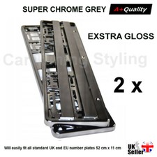 2 X Graphite Grey Chrome Gloss Car Number Plate Surround Holder for BMW