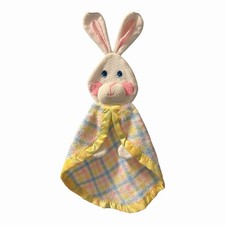 Fisher Price Bunny Rabbit Lovey 1353 Yellow Pastel Plaid Security Blanket 1979