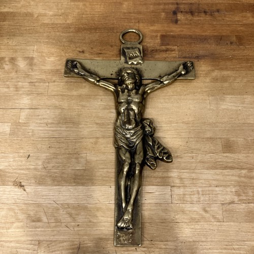 Brass wall hanging crucifix - brass,