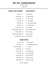 QPR vs Southampton - A4 Teamsheet - 5/11/2025 - Championship