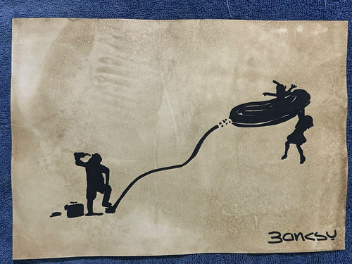 Banksy drawing and painting - and, on