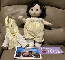My Child Doll Mattel 1985 Green-Blue Eyes Dark Hair Yellow Stripe Pants Jumper