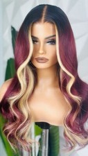 16 Incht Part Lace Front Human Hair Wig Body Wave Burgundy Highlight Blonde Wigs