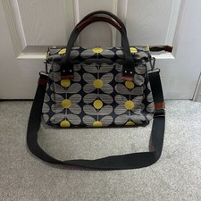 Orla Kiely Sixties Stem Floral Blue Yellow Messenger Crossbody Bag Leather Trim