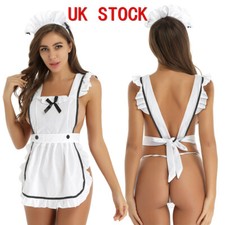 UK Sexy Womens French Maid Apron Uniform Set Waiter Fancy Dress Cosplay Costume