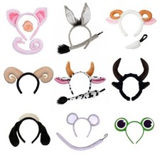 Farmyard Animal Headband and Tail Set Adults Child Fancy Dress Costume Accessory