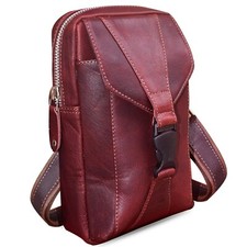 Leather Vertical Passport Card Holder Mobile Pouch Unisex Travel Waist Bag
