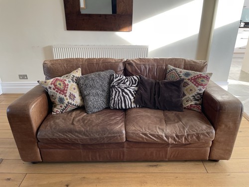 Brown leather sofa seater - brown,