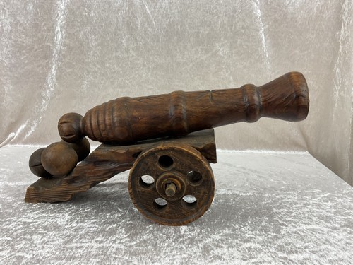 Vintage wooden carved cannon - carved,