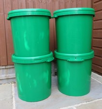 4 x 30Ltr Green Plastic Buckets, Storage Containers with Lid, Tub