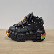 New Rock Wall Tank Rainbow Skulls Black Chunky Platform Leather Boots Uk 9 Eu 43