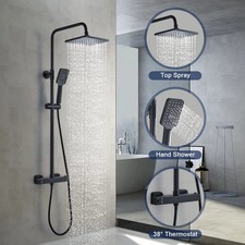 Solepearl Thermostatic Shower Mixer Set Matte Black, Square 38 °C Thermostat Sho