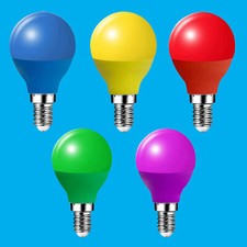 4x 4W LED Coloured Party Golf Round Light Bulbs SES E14 Blue Green Purple Red