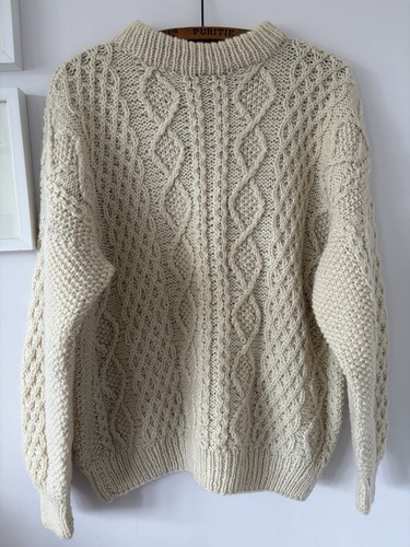 Aran cream hand knitted wool - aran,