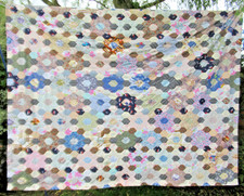 Vintage Handmade Patchwork Quilt Bed Cover Throw Multicolour Cotton Hexagons LG