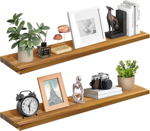 Teak wood floating shelves - wood,