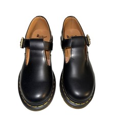 Dr Martens Polley Black Leather Mary Jane T-Strap Buckle Shoes Womens 7