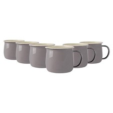 6x Coloured Enamel Belly Mugs Metal Camping Tea Cups Set 375ml Grey/Cream