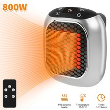 800W Mini Heater Fan Wall Plug in Portable Ceramic Space Heater Timer +Remote UK