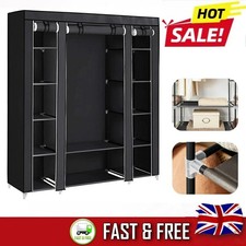 Large Fabric Canvas Wardrobe with Clothes Hanging Rail Shelving Storage Closet