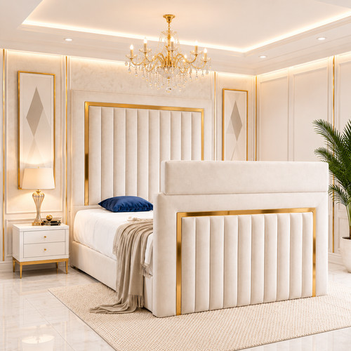 New golden panel bed - tv,