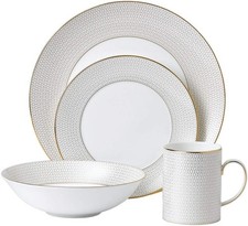 Wedgwood Gio Metallic Bone China 4 Piece Dinnerware Set - White/Gold A