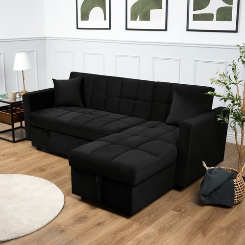 Velvet corner sofa bed with - sofa,