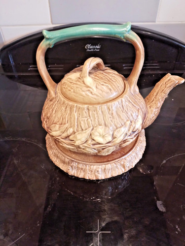 Antique majolica teapot - teapot, &
